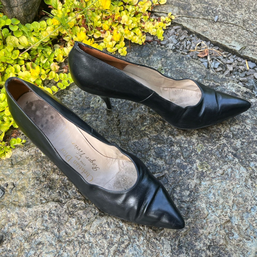 Dior Roger Vivier Vintage Black Leather Women's Heels Size 8.5 Excellent